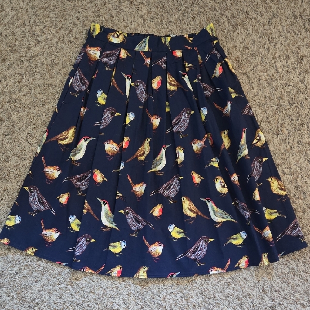 Bird Print Navy Skirt